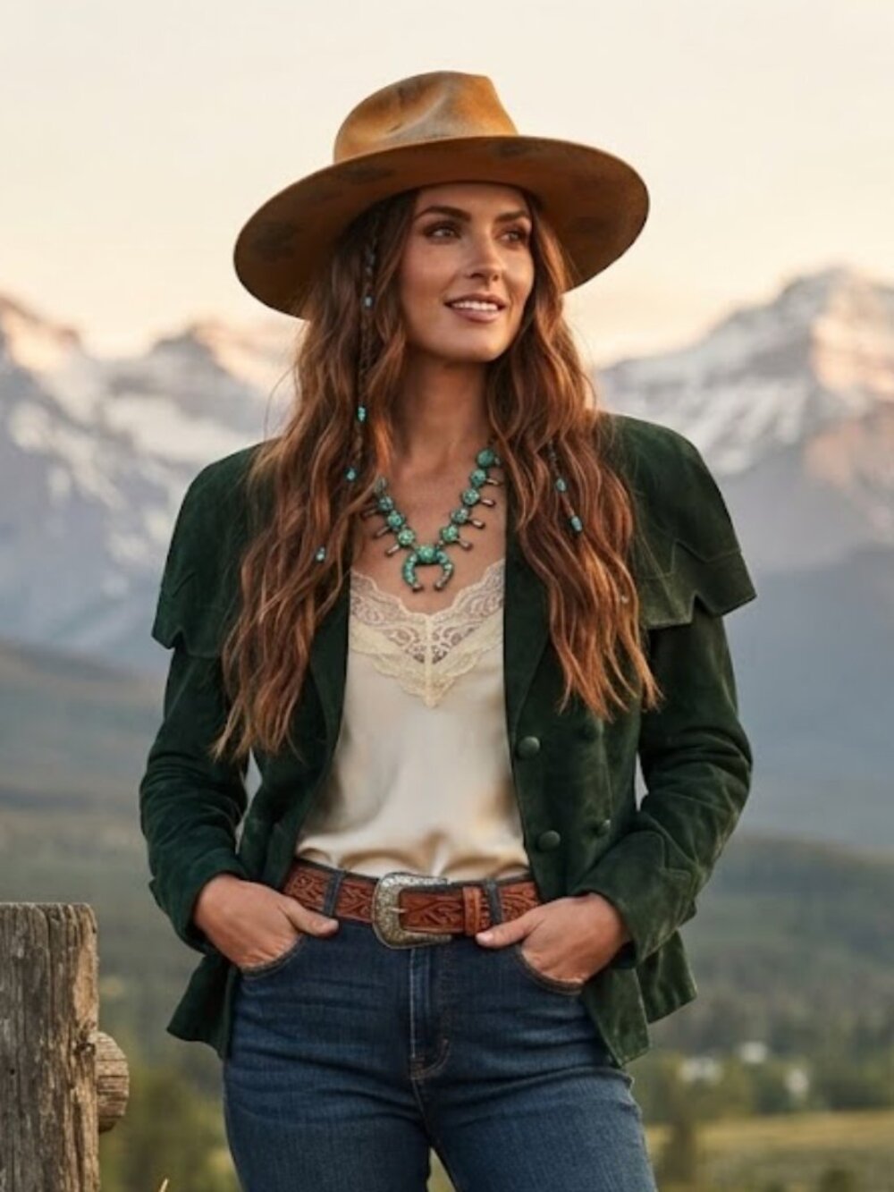 Women's Dark Green Suede Double-Breasted Blazer by le chateau